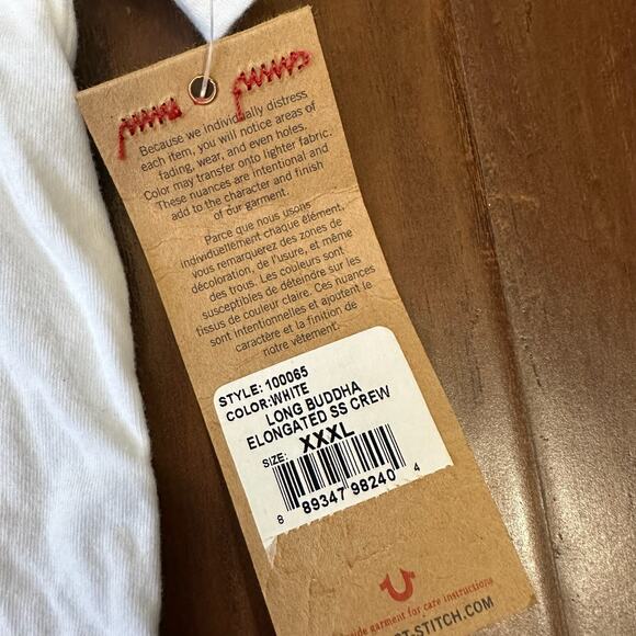 TRUE RELIGION Long Buddha Elongated T-Shirt White Crew Neck Tee NWT - Picture 8 of 11